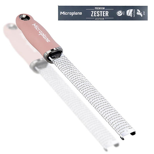 Premium Classic - stokje, schilrasp, handvat donkerroze /soft-touch, 1 st - a high-quality, classic kitchen tool with a dark pink soft-touch handle
