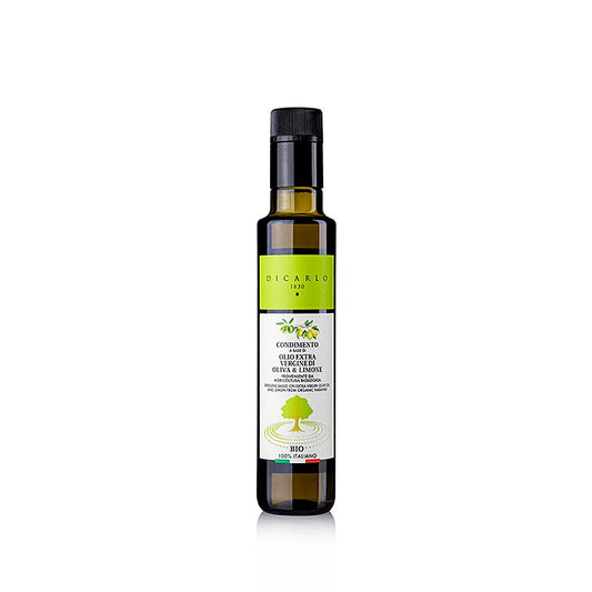 Organic 250 ml bottle of Extra Virgin Olive Oil (EVO) Di Carlo with first press lemon infusion