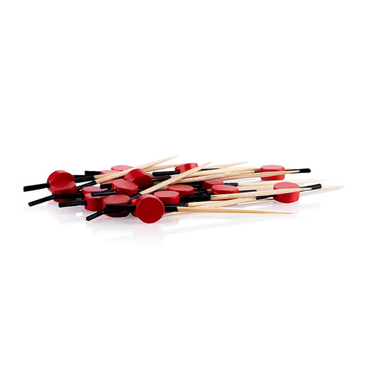 Bamboespiesen, met zwart gekleurd uiteinde, rode schijf, 7 cm, 100 stuks, 1 stuk