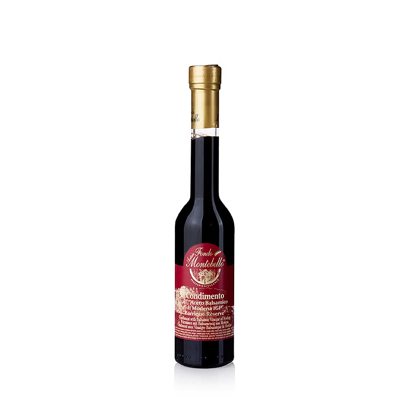 250 ml fles Condimento Balsamico AS ABM, Fondo Montebello, ideaal voor salades en marinades, gemaakt volgens traditionele methoden in Modena, Italië