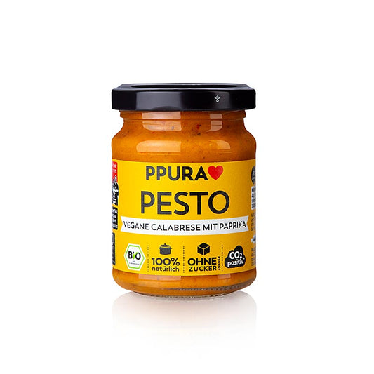 Vegan organic Ppura Pesto Calabrese with paprika, 120g, plant-based alternative
