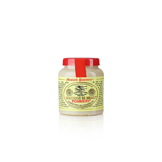 Delicious and spicy Pommery® Moutarde de Meaux®, a 96 ml jar of grove mustard