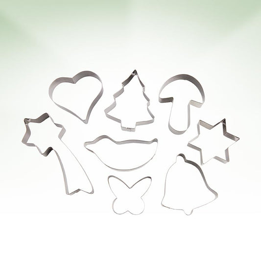 Set of 8 Christmas themed cookie cutters, perfect for holiday baking