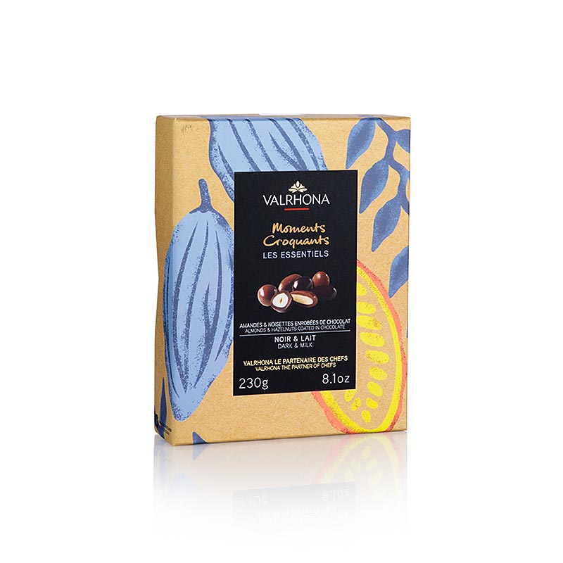Valrhona Equinoxe bolletjes, amandelen & hazelnoten in pure en melkchocolade, 230 g