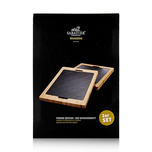 Thermo serveer- & snijplank, met leisteenplaat, 34x24x2 cm, S.I.Bras., 2 stuks