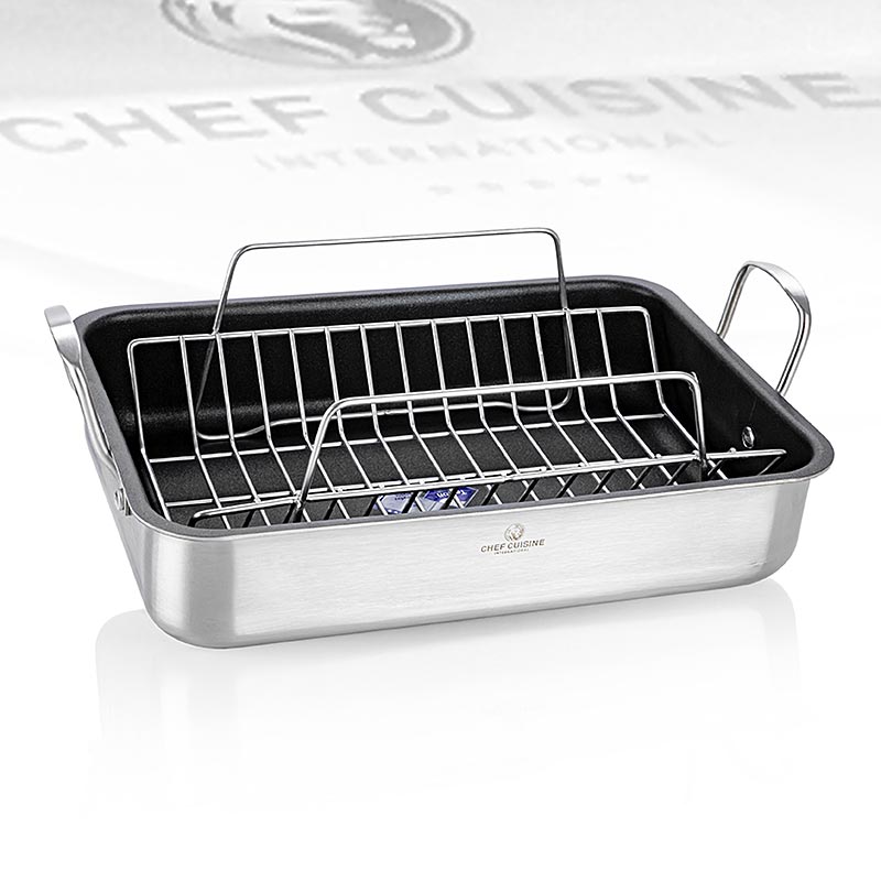 Rectangular roasting pan with honeycomb coating, made of rust-resistant stainless steel, by Chef Cuisine, 1 piece