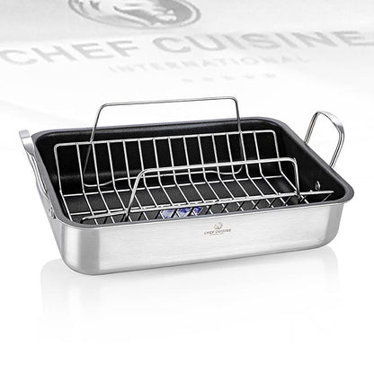 Rectangular roasting pan with honeycomb coating, made of rust-resistant stainless steel, by Chef Cuisine, 1 piece