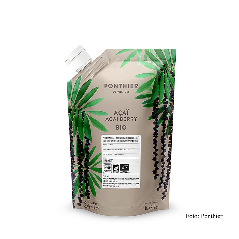 Ponthier acai puree, 100% fruit, ongezoet, biologisch, 1 kg