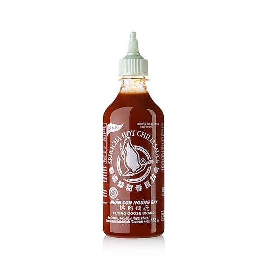 Chilisaus - Sriracha zonder MSG, pittig, knijpfles, Flying Goose, 455 g