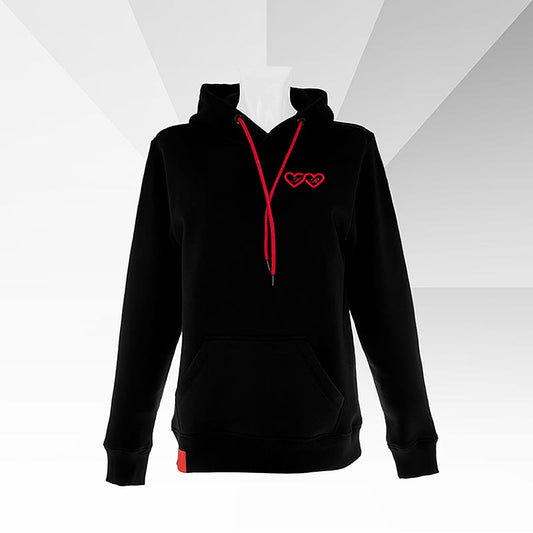 A close-up of the INFINITYLOVE - Hoodie Understatement with heart design on the front in size M This hoodie is tailored and is the first of its kind