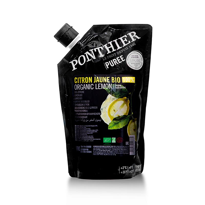 Ponthier citroenpuree, 100% biologisch, 1 kg, made from organically grown lemons, ideal for culinary and beverage applications