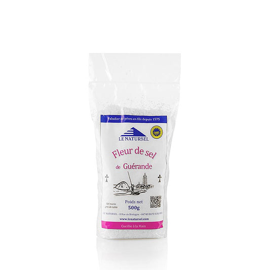 Beautifully packaged 500 g Fleur de Sel from Guerande, France, a BGA certified product