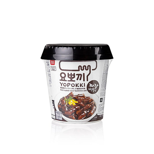 YOPOKKI rijstwafelsnackcup, jjajang (zwarte-bonenpasta), 140 g, delicious Korean snack in convenient cup packaging