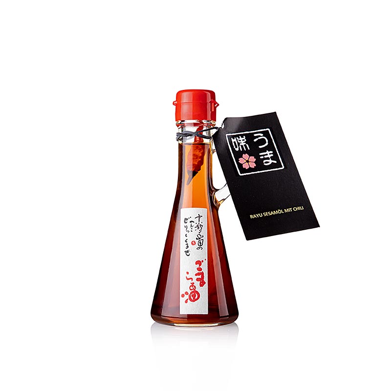 Yamada Rayu sesamolie met chilipeper productfles van 131 ml met natuurlijke ingrediënten