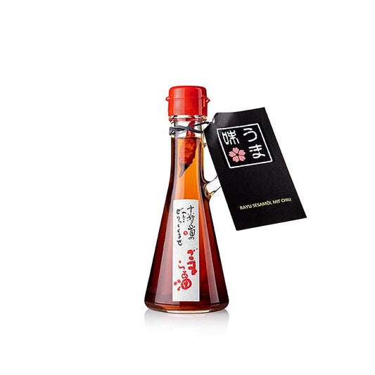 Yamada Rayu sesamolie met chilipeper productfles van 131 ml met natuurlijke ingrediënten