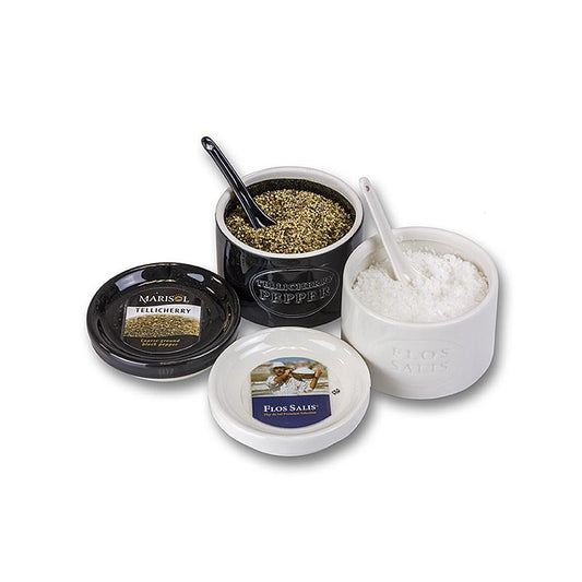 Keramiekset, Marisol Flos Salis® 100 g & Tellicherry-peper 70 g, lepel, BIO, 170 g, 2-delig.
