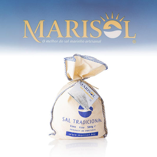 Marisol® Sal Tradicional zeezout, fijn, wit, vochtig, CERTIPLANET, BIO, 500 g