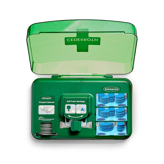 Wondverzorgingsdispenser met pleisterstation in blauw van Cederroth 