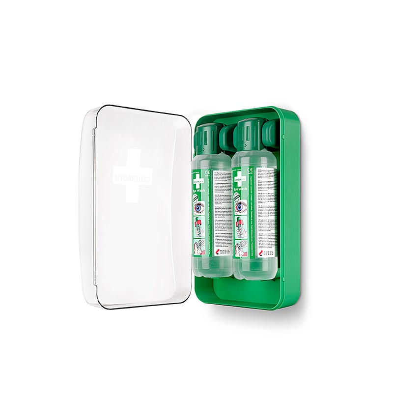 Oogdouche with wall holder, 2 x 500 ml from Cederroth, product code 51011040, 1 piece - ideal for emergency eye flushing in workplace settings