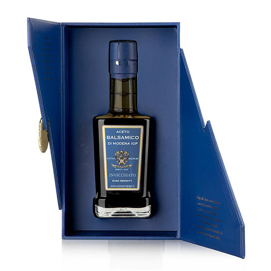 Aceto Balsamico di Modena DOP/PDO, 3 jaar, Invecchiato, Malpighi, 250 g fles met zwarte dop en gouden etiket