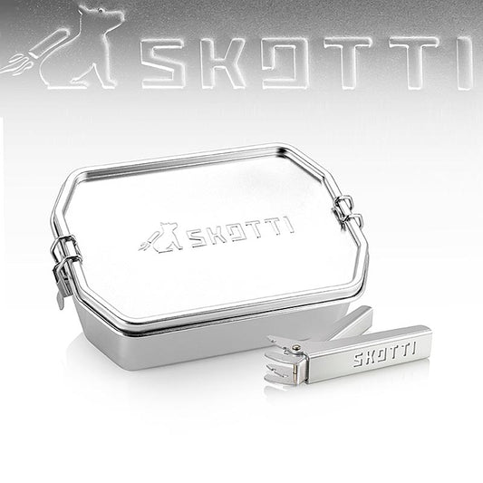 Roestvrijstalen SKOTTI Boks 1L met deksel en aluminium tang 