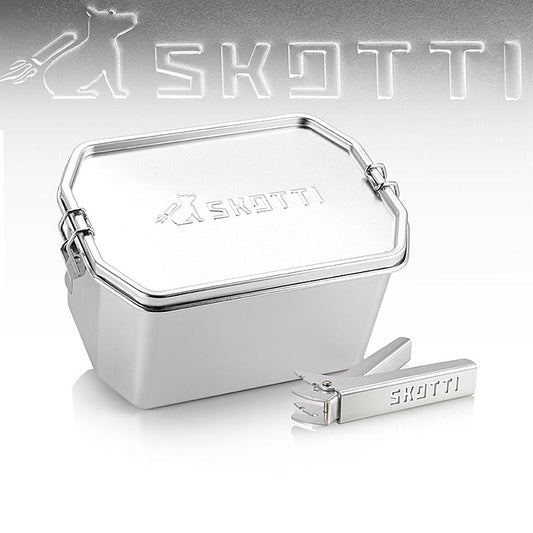 SKOTTI Boks 2,5L, roestvrijstalen doos with aluminum tang, ideal for storing food and accessories in the kitchen