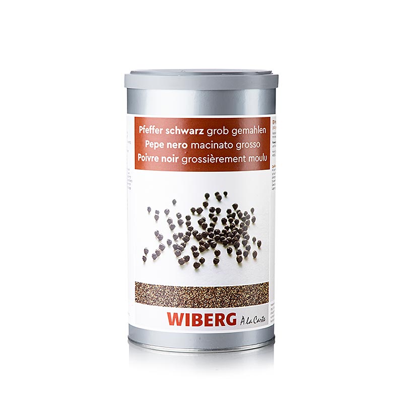 Large 580g Wiberg zwarte peper (black pepper), coarsely ground product packaging