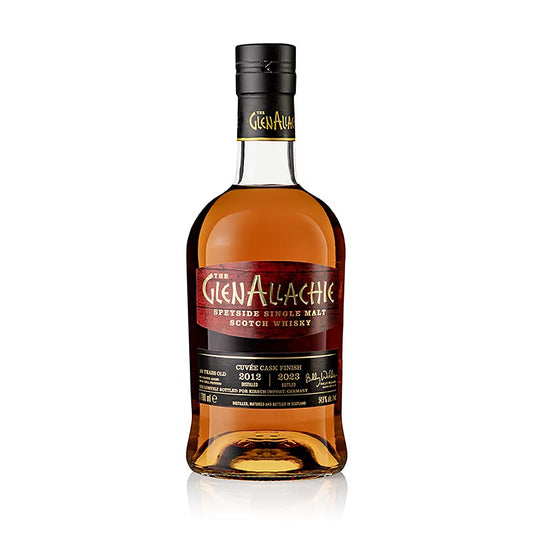 An elegant 700 ml bottle of Single Malt Whisky Glenallachie 10 J PX, Moscatel & Ruby, 549% from Speyside, known for its rich flavor profile