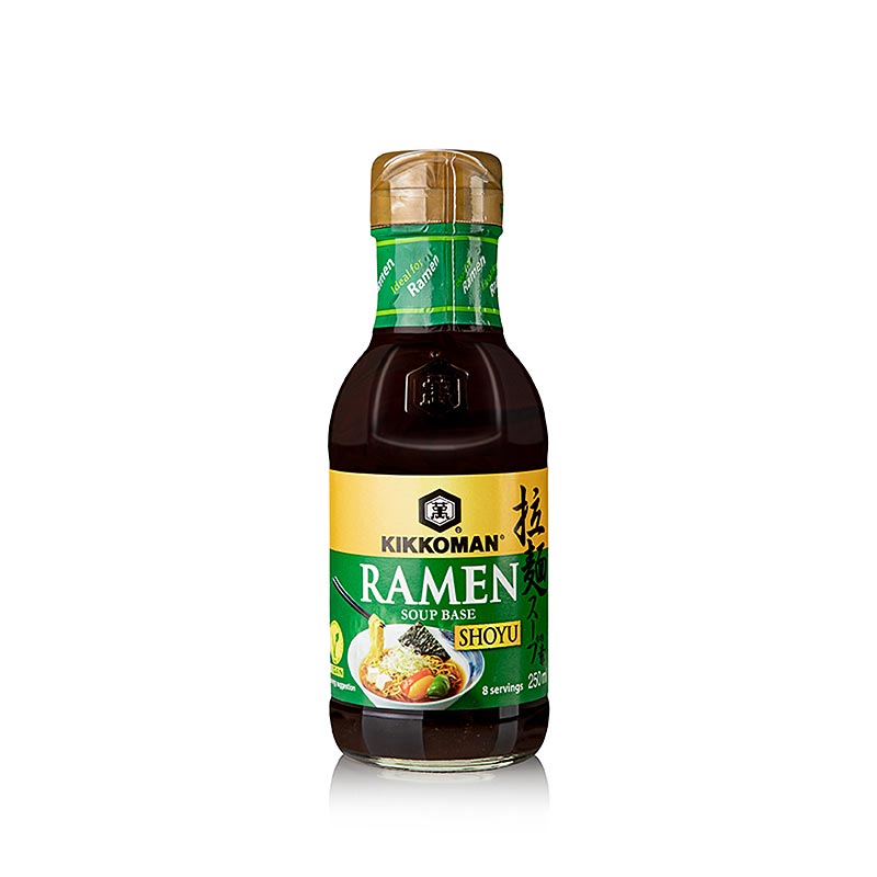 Kikkoman Ramen Soep Basis Shoyu, een veganistische Japanse soep in een fles van 250 ml