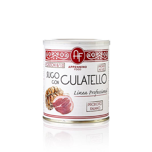 Close-up image of a jar of Appennino 800g Tomatensaus met culatello (ham) product