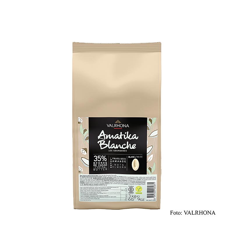 Valrhona AMATIKA, VEGAN witte couverture, 35% cacao, Callets (43096), 3 kg - high quality vegan white chocolate for professional pastry chefs and chocolatiers