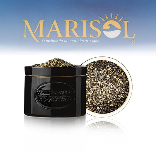 Glazen pot met Tellicherry peper van Marisol BIO, grof gemalen, 70 g