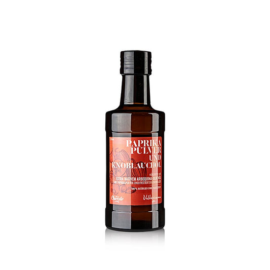 Valderrama gekruide olijfolie (Arbequina olijfolie) met paprika en geroosterde knoflook, 250 ml - Geurige en smaakvolle olijfolie met een mix van kruiden en specerijen