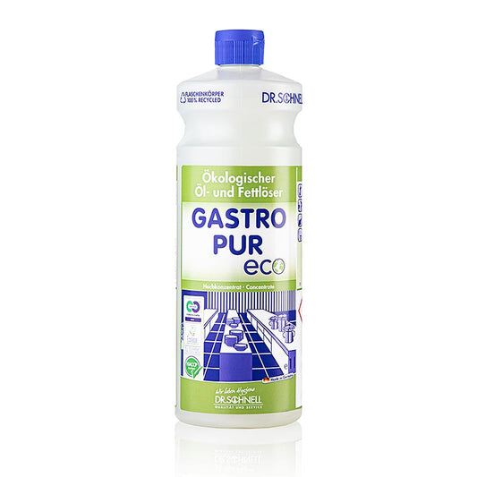 Dr Schnell Olie- en vetverwijderaar + vloerreiniger Gastro Pur Eco, ecologisch, concentraat, 1 l - productafbeelding van milieuvriendelijke en geconcentreerde vloerreiniger en vetverwijderaar voor commercieel gebruik