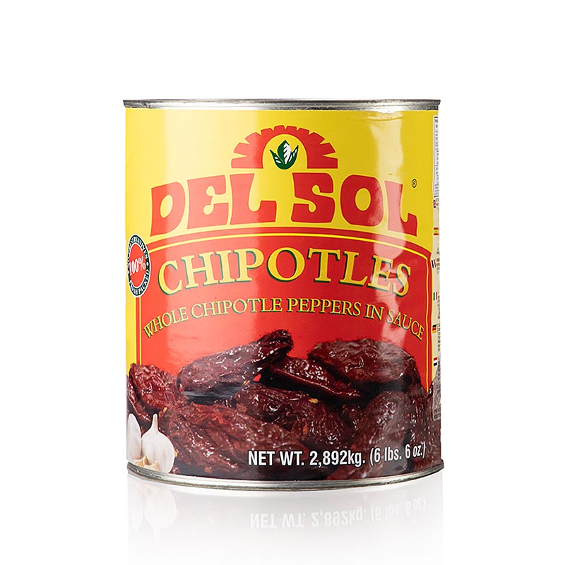Chilipepers Chipotles, gerookt, in adobosaus, Del Sol, 2,892 kg