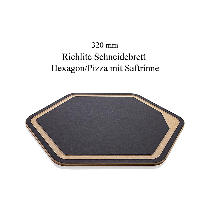 Richlite snijplank zeskant/pizza, met sapgeul, 320mm, Mario Kotaska, 1 st - Duurzame zeskantige snijplank met sapgeul, ideaal voor pizza, ontworpen door Mario Kotaska, 320mm lang, 1 stuk