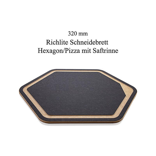 Richlite snijplank zeskant/pizza, met sapgeul, 320mm, Mario Kotaska, 1 st - Duurzame zeskantige snijplank met sapgeul, ideaal voor pizza, ontworpen door Mario Kotaska, 320mm lang, 1 stuk