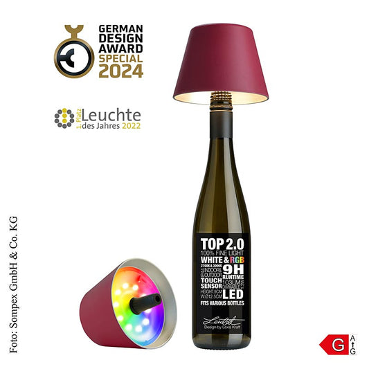 Tafellamp "TOP2.0", voor flessen, met accu, 11x12,5 cm, kunststof, bordeaux 72524, 1 stuk