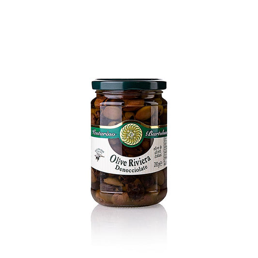 Venturino Denocciolate Riviera olives in olive oil, 280 g, pitted and ready to enjoy, perfect for salads and antipasto platters