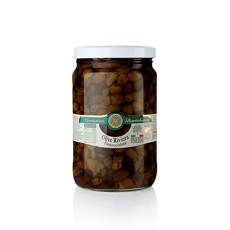 Venturino Denocciolate Riviera olijven in olijfolie, zonder pit, 1,5 kg - large jar of pitted olives in premium olive oil