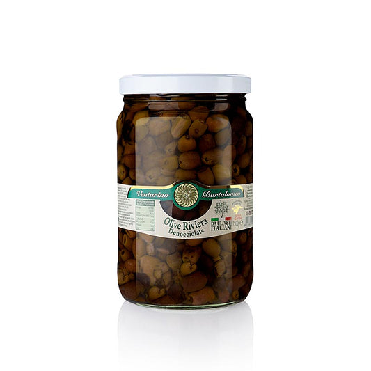Venturino Denocciolate Riviera olijven in olijfolie, zonder pit, 1,5 kg - large jar of pitted olives in premium olive oil