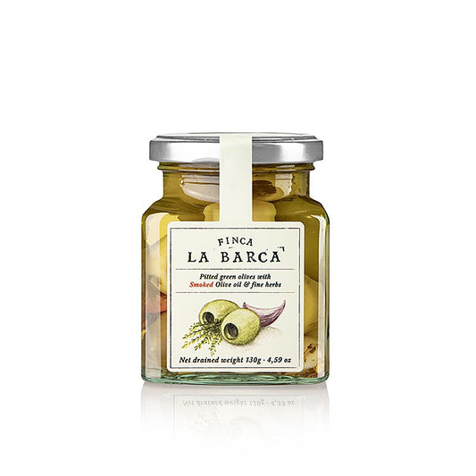 Groene olijven, zonder pit, met kruiden (Fine Herbs), Finca La Barca, 130 g