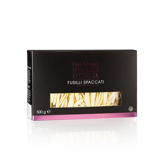 500g package of Casa Rinaldi Pasta Fusilli Spaccati, a traditional Italian pasta