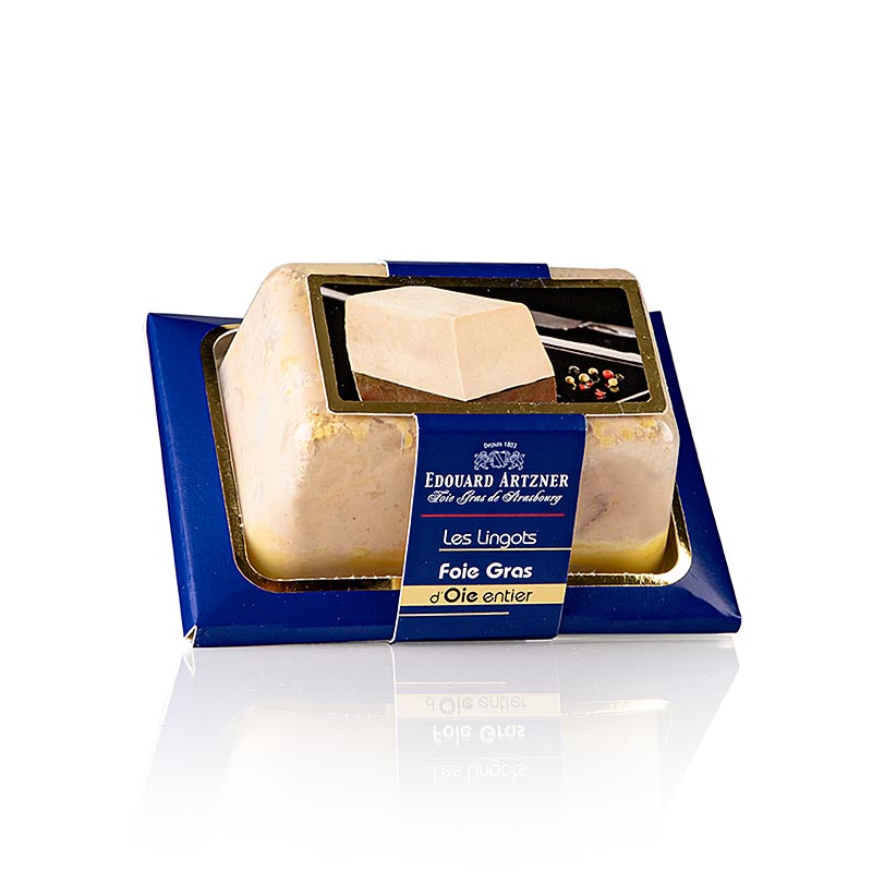 A 180g trapezoid-shaped dish of ganzenlever blok, featuring chunks of ganzenlever by Feyel