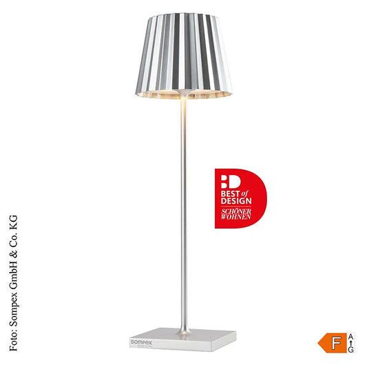 Moderne aluminium zilveren Tafellamp TROLL 20- Outdoor met oplaadbare batterij