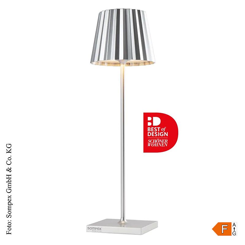 Tafellamp "TROLL 2.0- Outdoor", met accu, 38x10x10cm, aluminium, zilver (78186), 1 stuk