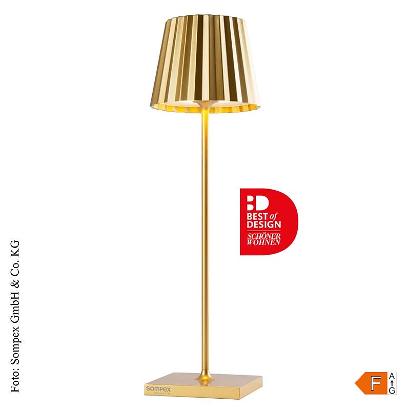 Tafellamp "TROLL 2.0- Outdoor", met accu, 38x10x10cm, aluminium, goud (78187), 1 stuk