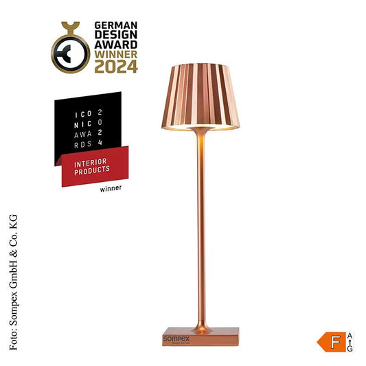 Outdoor TROLL NANO rechargeable battery operated table lamp, 21x6cm, aluminum, copper (78588)