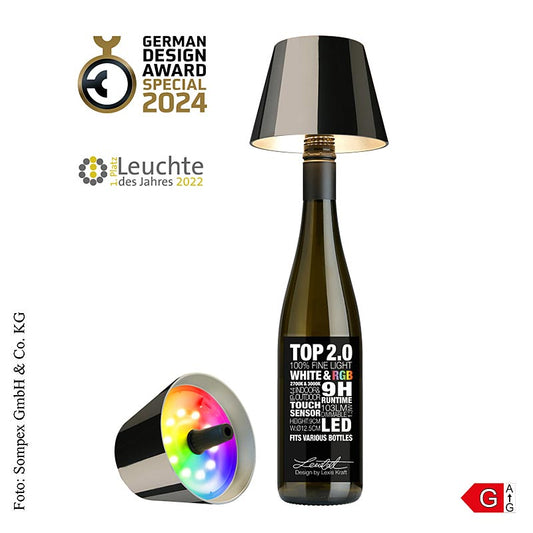 Modern space grey plastic table lamp for bottles with rechargeable battery
