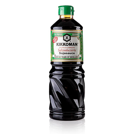 Sojasaus met gereduceerd zout van het merk Kikkoman uit Japan, 975 ml